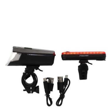 Fischer Akku-USB-LED Beleuchtungsset 80Lux, inkl. Bremslicht Stableuchte, 50647