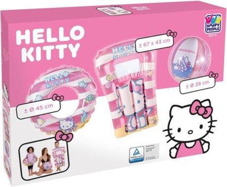 Happy People Hello Kitty Strandset 3-teilig, Luftmatratze, Schwimmring und Ball, 16976