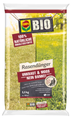 COMPO BIO Rasendünger Unkraut & Moos Nein Danke! 5,5 kg für 110 m², 26362