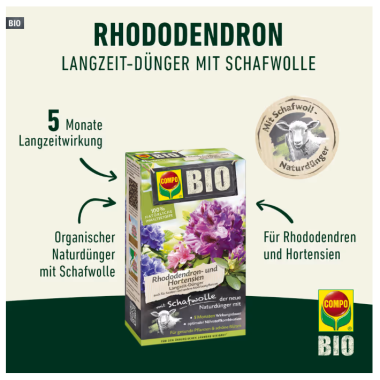 Preview: COMPO BIO Rhododendron- und Hortensien Dünger mit Schafwolle, 750g, 26723