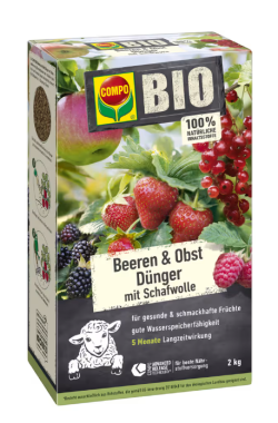 COMPO BIO Beeren- und Obst Dünger mit Schafwolle, 2 kg, 26727