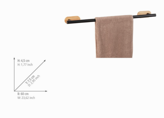 Wenko Turbo-Loc® Badetuchstange Uno Mod. Orea Bamboo Befestigung ohne bohren, 25369100