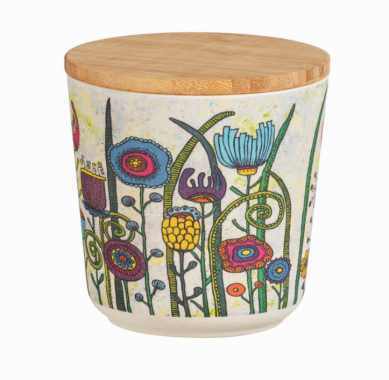 Wenko Aufbewahrungsdose PLA Mod. Flowers 0,5 L Bambusdeckel mit Silikonring zur luftdichten Aufbewahrung, 54206100
