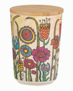 Wenko Aufbewahrungsdose PLA Mod. Flowers 0,7 L Bambusdeckel mit Silikonring zur luftdichten Aufbewahrung, 54207100