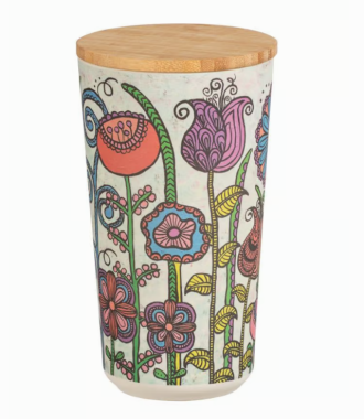 Wenko Aufbewahrungsdose PLA Mod. Flowers 0,95 L Bambusdeckel mit Silikonring zur luftdichten Aufbewahrung, 54208100
