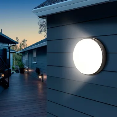 Preview: CASAYA LED-Außenleuchte Augis, DxH: 19 x 4,8 cm, rund, 14W, 980 lm, 4000K, schwarz, 997342
