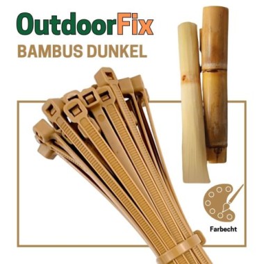 Preview: OutdoorFix Kabelbinder 150 x 3,5 mm, 50 Stk, Bambus dunkel, Wetterfest, UV-beständig, 22562