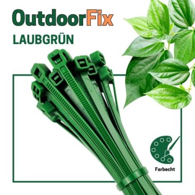 Preview: OutdoorFix Kabelbinder 200 x 4,6 mm, 50 Stk, Laubgrün, Wetterfest, UV-beständig, 22565
