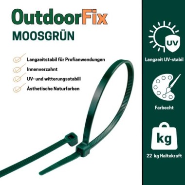 Preview: OutdoorFix Kabelbinder 150 x 3,5 mm, 50 Stk, Moosgrün, Wetterfest, UV-beständig, 22566