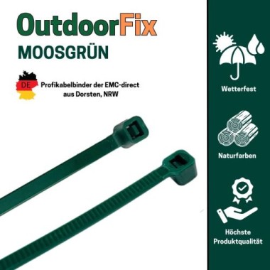 Preview: OutdoorFix Kabelbinder 150 x 3,5 mm, 50 Stk, Moosgrün, Wetterfest, UV-beständig, 22566
