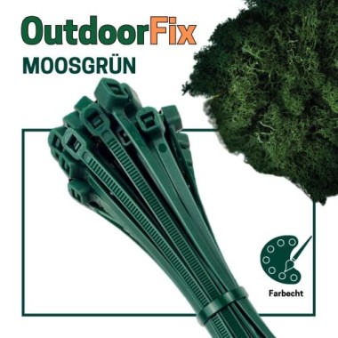 Preview: OutdoorFix Kabelbinder 200 x 4,6 mm, 50 Stk, Moosgrün, Wetterfest, UV-beständig, 22567