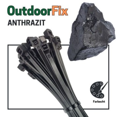 Preview: OutdoorFix Kabelbinder 200 x 4,6 mm, 50 Stk, Anthrazitgrau, Wetterfest, UV-beständig, 22569