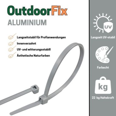 Preview: OutdoorFix Kabelbinder 150 x 3,5 mm, 50 Stk, Aluminium, Wetterfest, UV-beständig, 22570