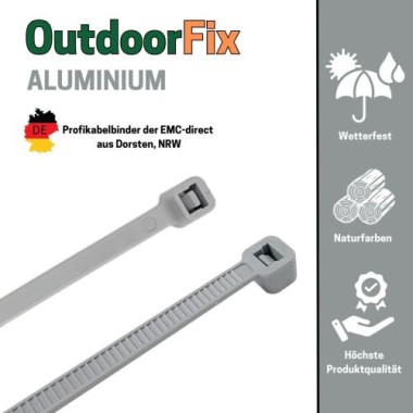 Preview: OutdoorFix Kabelbinder 200 x 4,6 mm, 50 Stk, Aluminium, Wetterfest, UV-beständig, 22571