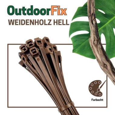 Preview: OutdoorFix Kabelbinder 150 x 3,5 mm, 50 Stk, Weidenholz hell, Wetterfest, UV-beständig, 22574