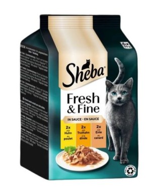 Sheba Portionsbeutel Multipack Fresh & Fine in Sauce mit Huhn Truthahn und Ente, 6 x 50g, 473083