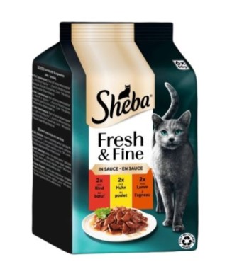 Sheba Portionsbeutel Multipack Fresh & Fine in Sauce mit Rind Huhn und Lamm, 6 x 50g, 473089
