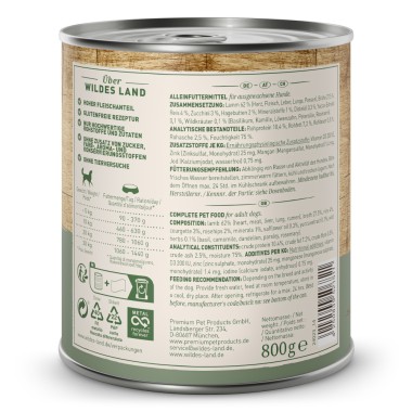 Wildes Land Classic Adult, Nassfutter, Lamm mit Reis, 800g Dose, WL58205