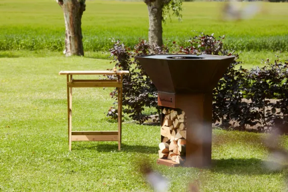 Preview: Barbecook Feuerschale mit Feuerplatte Nestor Original BBQ Grill aus Cortenstahl, 92x92x101cm, BC-WOO-6023