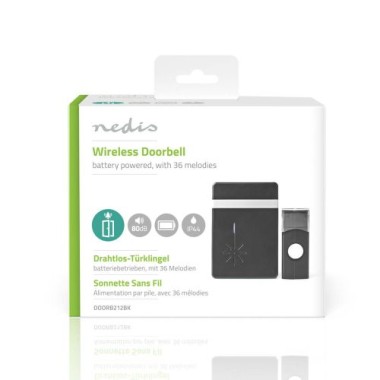 Nedis Drahtloses Türklingel Set, 3V DC, 2X AA, Signalreichweite 300m, IP44, 36 Melodien, 5802598