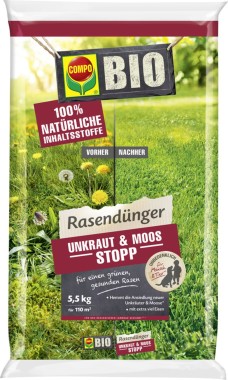 COMPO BIO Rasendünger Unkraut & Moos Stopp - 5.5kg für 110 m², 28807