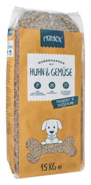 Primox Hunde-Trockenfutter Huhn & Gemüse 15kg, hergestellt in DE, Ohne Zucker & andere Zusätze, (Huhn & Gemüse) 446149