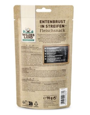 Preview: Wildes Land Fleischsnack Entenbrust in Streifen, 70 g, WL476270
