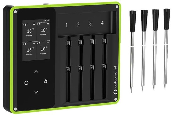 Outdoorchef Easy Check Thermometer Quadro – Wireless Bluetooth BBQ‑Thermometer mit App, 4 Fühler, 200m, 14.491.96