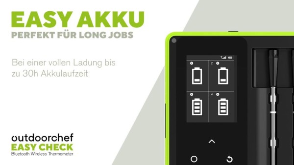 Outdoorchef Easy Check Thermometer Quadro – Wireless Bluetooth BBQ‑Thermometer mit App, 4 Fühler, 200m, 14.491.96