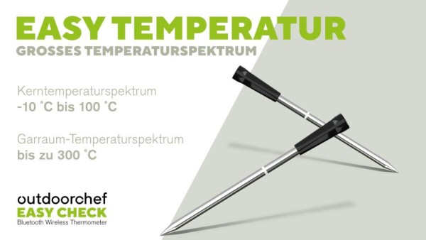 Outdoorchef Easy Check Thermometer Quadro – Wireless Bluetooth BBQ‑Thermometer mit App, 4 Fühler, 200m, 14.491.96