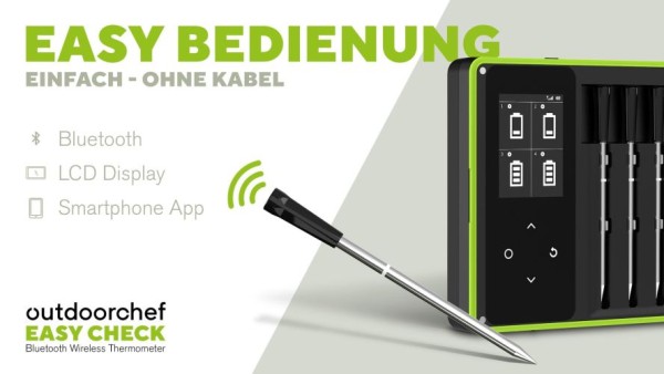 Outdoorchef Easy Check Thermometer Quadro – Wireless Bluetooth BBQ‑Thermometer mit App, 4 Fühler, 200m, 14.491.96