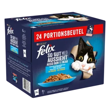 FELIX Katzennassfutter So gut wie es aussieht in Gelee Geschmacksvielfalt aus dem Wasser, 24 x 85g, 12449400
