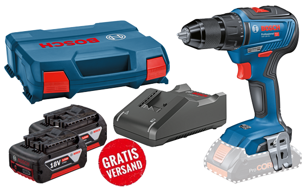 Bosch Akku-Bohrschrauber GSR 18V-55 Professional + 2 x 18V 3,0Ah Akku + Ladekabel + L-Case