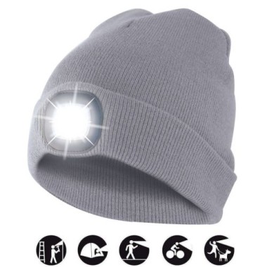 Preview: Velamp Unisex Haube mit LED-Frontleuchte, 100 Lumen, wiederaufladbar, Grau, 50CAP01