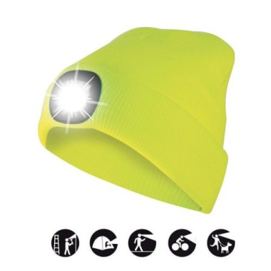 Preview: Velamp Unisex Haube mit LED-Frontleuchte, 100 Lumen, wiederaufladbar, Neongelb, 50CAP07
