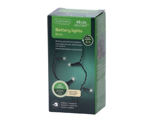 Preview: Lumineo Durawise Ricelight 48 LED, 3.5m, Batterien, außen, schwarzes/warm weiß, 497186