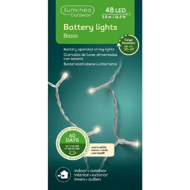 Lumineo LED Durawise Ricelight Lichterkette Batterie, 48 LED, 350 cm, transparent-warm, 497188