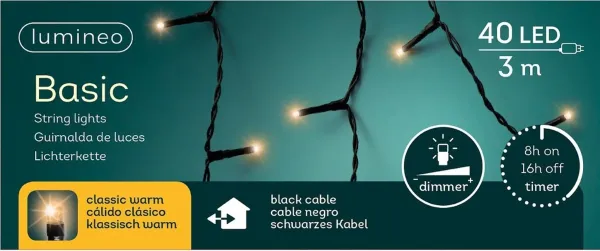 Lumineo LED Ricelight 3m, 40LEDs, außen, schwarz/klassisch warm, 494332