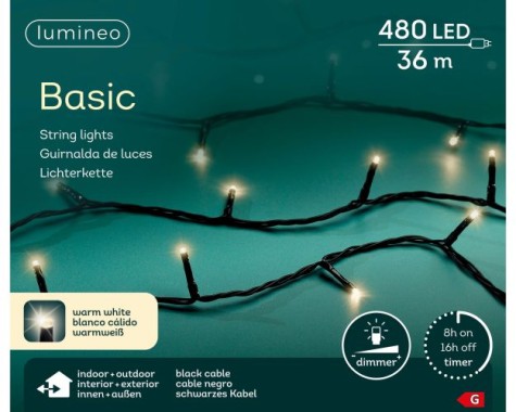 Lumineo LED Ricelight aussen 36m, 480L, schwarz/warmes weiß, 494269
