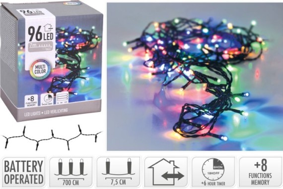 Koopman Lichterkette, 96 LEDs, Mehrfarbig, batteriebetrieben, 7,5 m, mit Timer, AX8415420