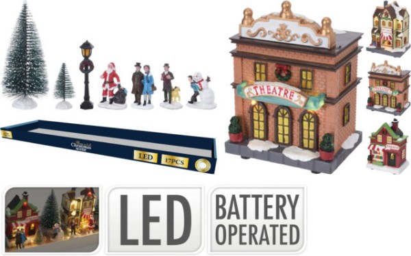 Weihnachtsszene Dorf mit LED H15xB16xL58 cm ABG100630