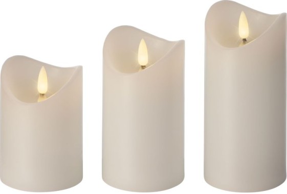 Lumineo LED-Kerze, 3er-Set, DxH: Ø 7,5 x 10/12,5/15 cm, warmweiß, creme, 967350