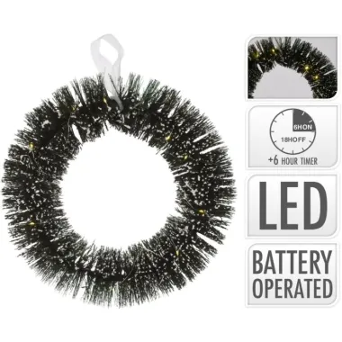 Koopman Kranz 30cm, 20 LED mit Schnee, AMZ101450