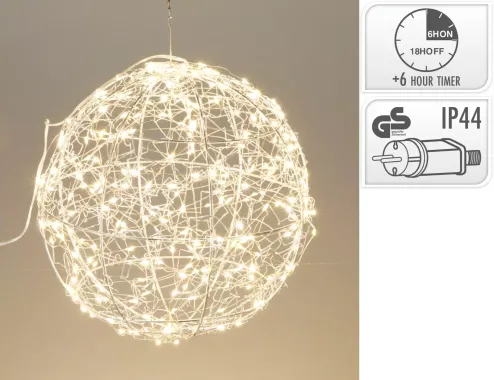 LED Kugel, 35cm, silber, warmweiß, AMZ141080