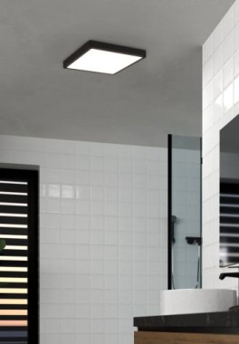 EGLO LED Deckenleuchte Fueva 5, IP44, Schwarz, 28,5x28,5cm, 2400lm, Warmweiß, 99271