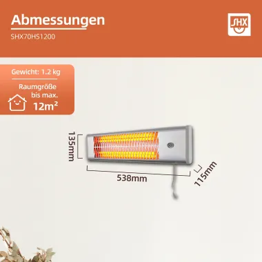 Preview: SHX Wand-Heizstrahler 1200W, 538x135x115 mm, silber, SHX70HS1200