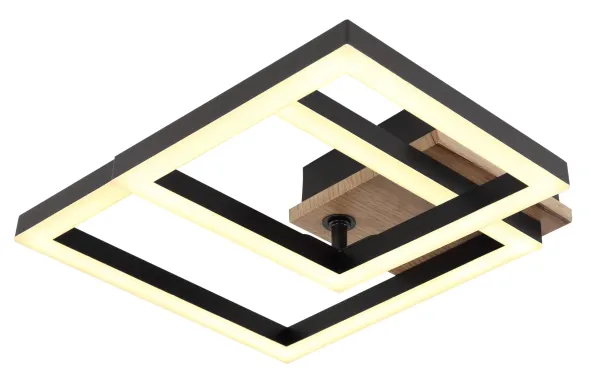 Preview: Globo Deckenleuchte BARD schwarz, 420x310x80mm, 15W, 700lm, 3000K, 672840-15