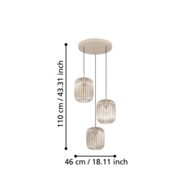 EGLO Pendellampe Romazzina, 3-flammige Pendelleuchte, E27, Ø46cm, beige, Metall, 900687