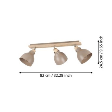 EGLO Deckenstrahler Arrecife, E27, 74,5x14,5cm, 3-flammig, Metall, beige, 900713