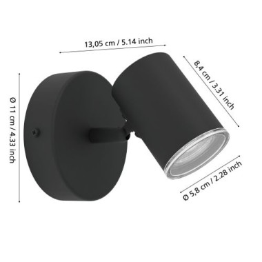 EGLO Spot Wandlampe Consuma 1, GU10, IP44, 11cm, schwarz, 901964